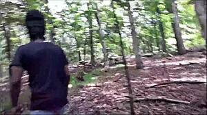 southern babe gags deep on cock while licking wet black ass outdoors