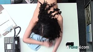 curly shoplifter licks officer's pecker in wild office encounter