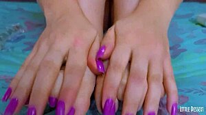 teeny mani nails - glass dildo glides over soles and painted toes