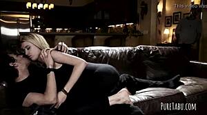 Blonde takes double penetration in group doggystyle threesome