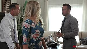 I watched my sexy blonde wife get fucked in the office and cum on her face