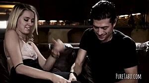 Blonde takes double penetration in group doggystyle threesome