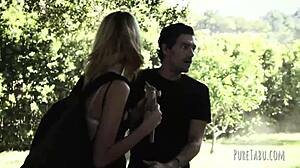 Blonde takes double penetration in group doggystyle threesome