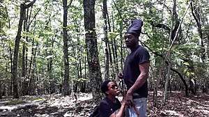 southern babe gags deep on cock while licking wet black ass outdoors