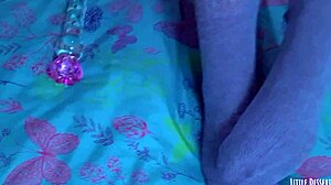 teeny mani nails - glass dildo glides over soles and painted toes