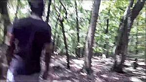 southern babe gags deep on cock while licking wet black ass outdoors