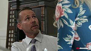 I watched my sexy blonde wife get fucked in the office and cum on her face