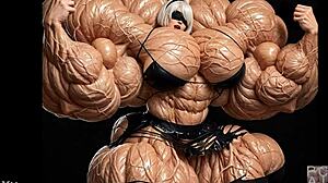 dude, check 2b growing into a muscular giantess in this ai animation!