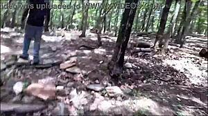 southern babe gags deep on cock while licking wet black ass outdoors