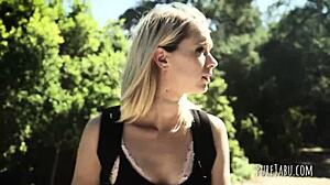 Blonde takes double penetration in group doggystyle threesome