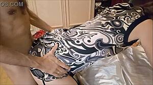 french amateur bends over in satin lingerie for doggystyle fucking, blowjob, rimjob, and spanking