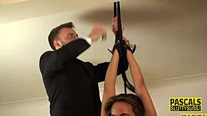 Bound Latina sub gets fingered hard. Then she's fucked in intense BDSM scene.