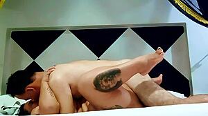 fat slut fucks doggystyle on all fours with neighbor lover in motel while cuckold husband at work