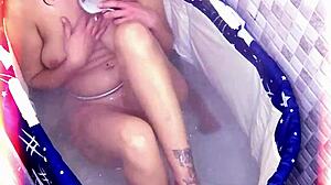 Amysexxxjuguetona Moans Loudly In Public Bath Using Toys While Neighbor Hears Her Wet Sucking