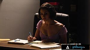 Girlsway agent bangs hot boss to protect secret