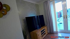 Busty babe tricked into sucking cock first time