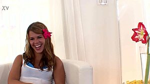 elizabeth bentley, a cute 19-year-old teen, gives a pov blowjob to a huge cock and swallows a big load