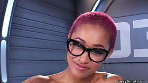 In the dimly lit room, a small-tits ebony woman surrenders to the relentless machine fucking her tight pussy, embracing the bdsm toys and squirting in hardcore ecstasy.