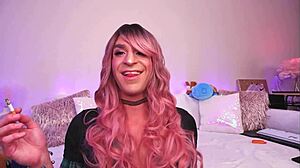 Sissy smokes in close-up fetish video