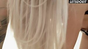 Hot blonde model indulges in deep anal passion with her blindfolded australian lover in a masked fantasy scene.