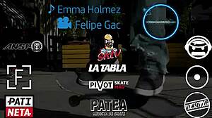 Young amateur rides toy bent over in outdoor close-up POV