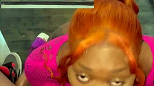 Pretty amateur licks big black cock on stairs