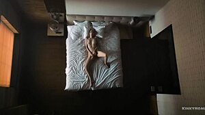 Watch her skinny body with small tits masturbating solo on the bed in this hidden cam view!
