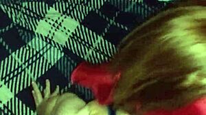 girlfriend blindfolded sucking old friend on film