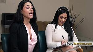 embezzling vice principal joins threesome with principal and latina secretary