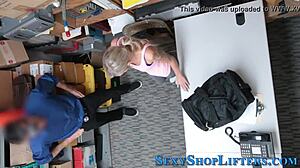 Whoa, naughty blonde shoplifter gets cummed on after getting caught!