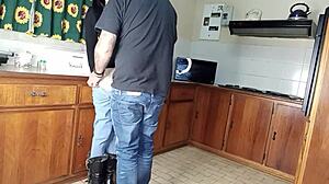 amateur quickie kitchen fuck with wet shaved pussy