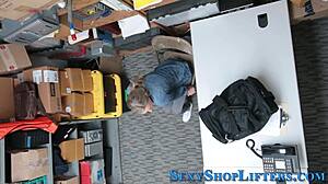 Whoa, naughty blonde shoplifter gets cummed on after getting caught!