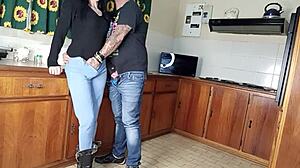 amateur quickie kitchen fuck with wet shaved pussy