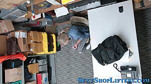Whoa, naughty blonde shoplifter gets cummed on after getting caught!