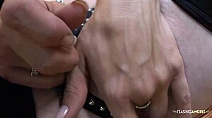 Sophia lynn in fishnets fingers herself before getting penetrated hard.