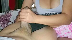 My stepbrother shows his dick and begs for a handjob when alone