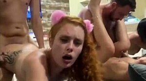 three amateurs in doggystyle on the sofa