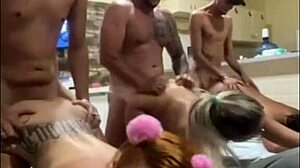 three amateurs in doggystyle on the sofa