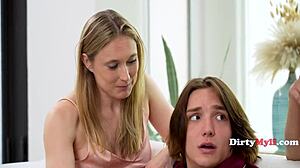 virgin guy gets intimate with his horny step family in a taboo threesome