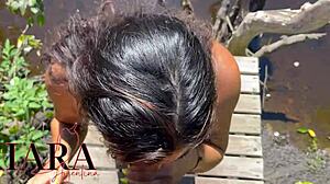 Latina natural enjoys outdoor sex with bbc in full view