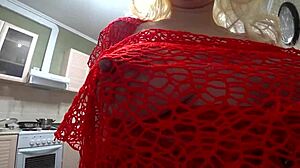 Zucchini fucks hairy pussy, gaping hole wide open. Lesbian milf in early pregnancy does homemade fetish POV.