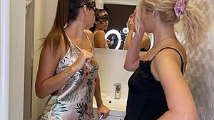 she gives a double blowjob before the pajama photoshoot - pov blowjob