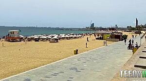 Spotted perfect tits at Barcelona nude beach with Apra Shay and Don Mulatito