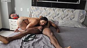 Excited milf gives unprotected blowjob to friend outdoors, licking tight pussy and interracial cock in blowbang