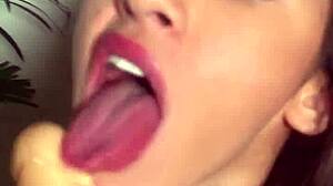 Briana Banderas, sexy culona y tetuda, masturbates with dildo and vibrator