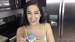 Teen gives freaky blowjob to old stepbro