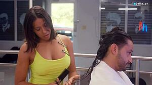 slutty latina stylist fucks client during haircut