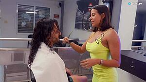 slutty latina stylist fucks client during haircut