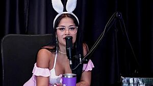 Alice Vasconcelos shows blowjob, tits, and pussy despite spit hesitation.