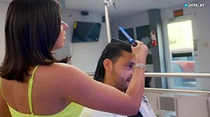 slutty latina stylist fucks client during haircut